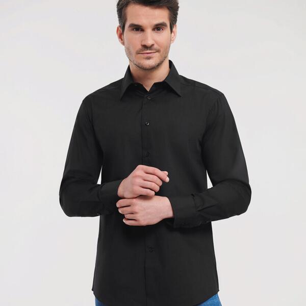 Long sleeve polycotton easycare fitted poplin shirt Thumbnail