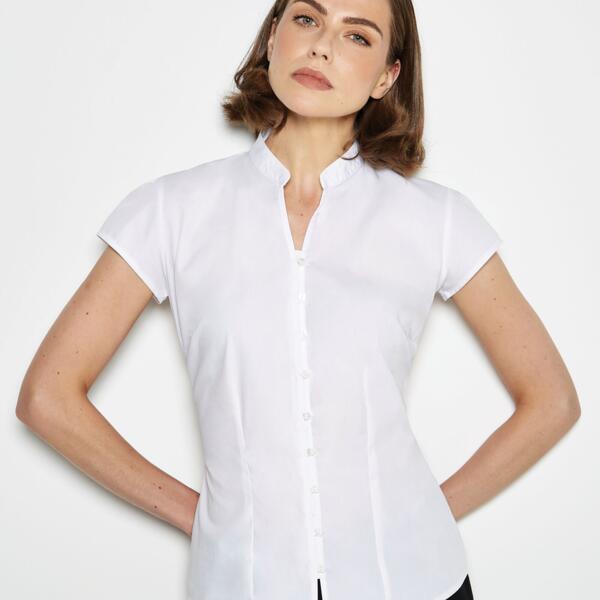 Ladies' Continental Blouse Mandarin Collar Cap Sleeve Thumbnail